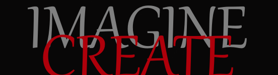 A rectangular logo with the word "imagine" in gray overtop the word "create" in red" with a black background.