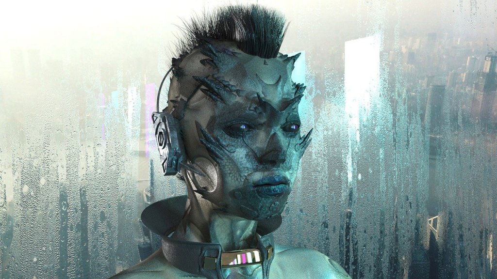 Humanoid Android with human face, and mechanical brain